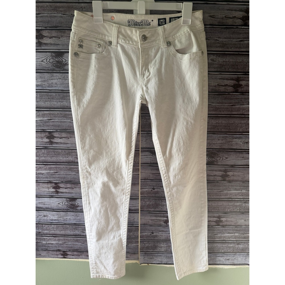 Miss Me Women's Skinny Jeans Size  30 White Denim Embellished Pockets